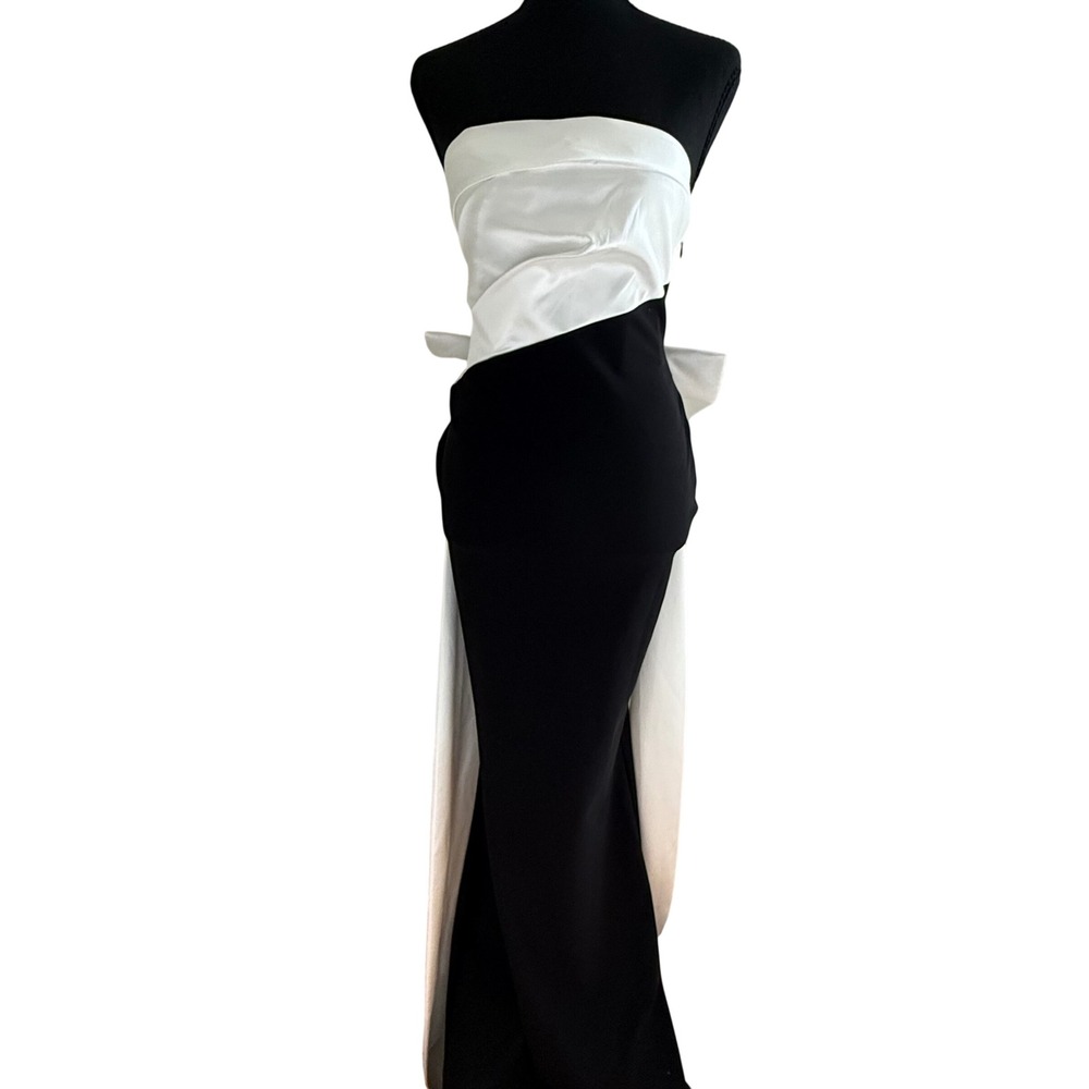 Chiara Boni La Petite Robe Strapless Black White Bow Gown Italy 40-42/sz 4 $1300